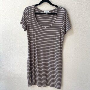 Calvin Klein, size 10 (fits like L), green & white stripe dress, like new